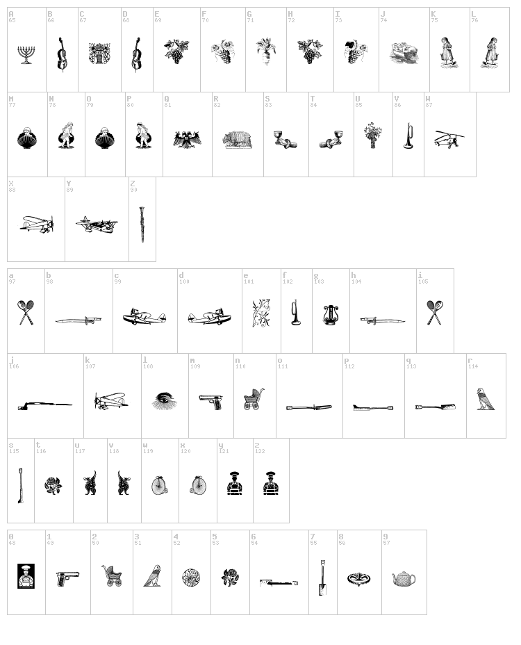 Cornucopia od Dingbats Six font map